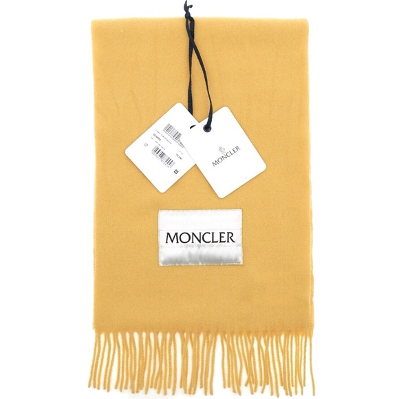 Moncler Logo Scarf 100% Wool Yellow New - Picture 3 of 4